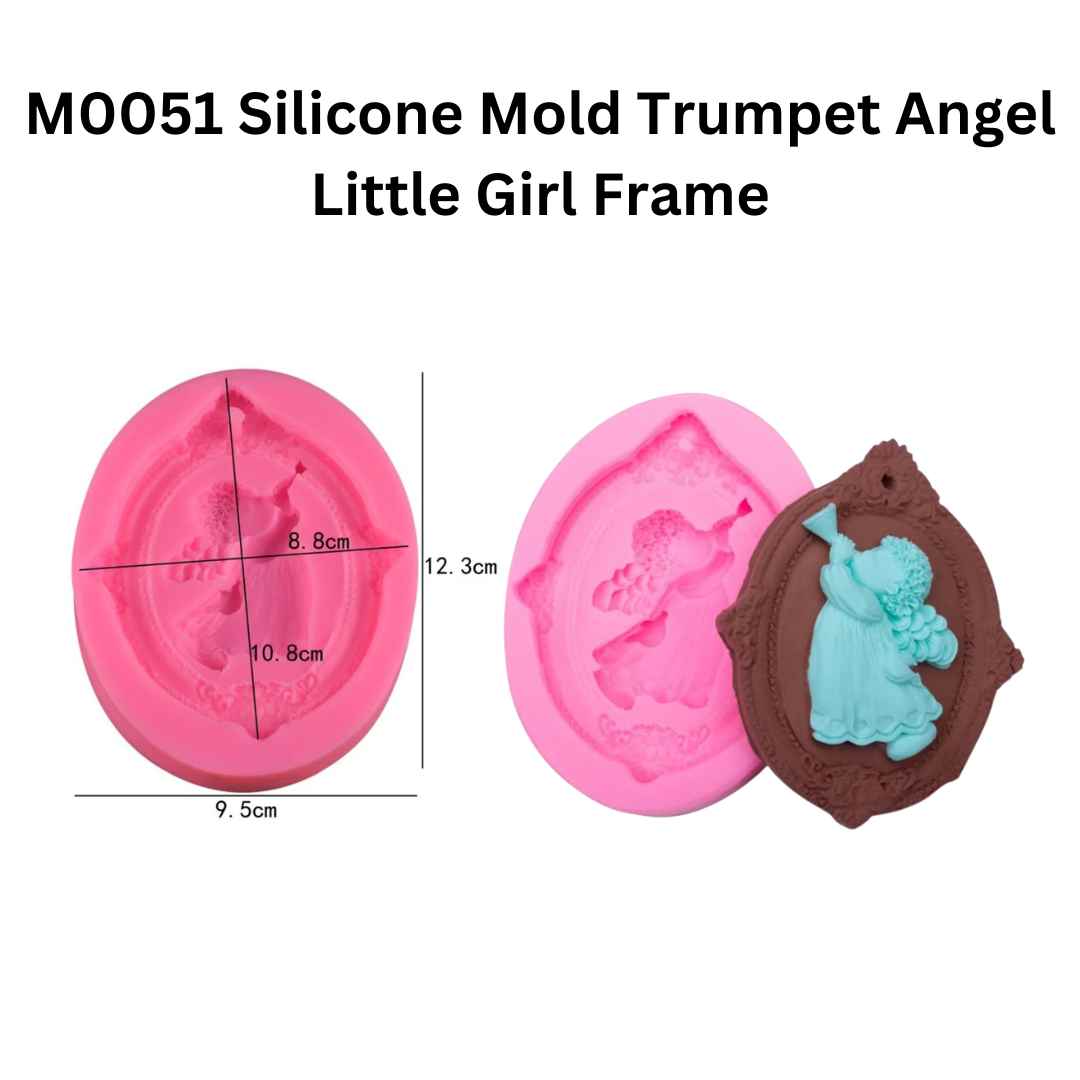 M0051 Silicone Mold Trumpet Angel Little Girl Frame