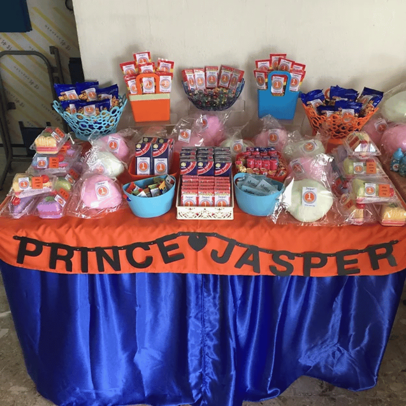 Candy Buffet Setup - Orange & Blue Theme