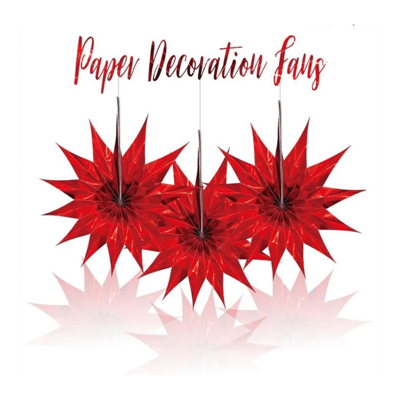 Red Shiny Paper Star Fan 30cm x 18pcs