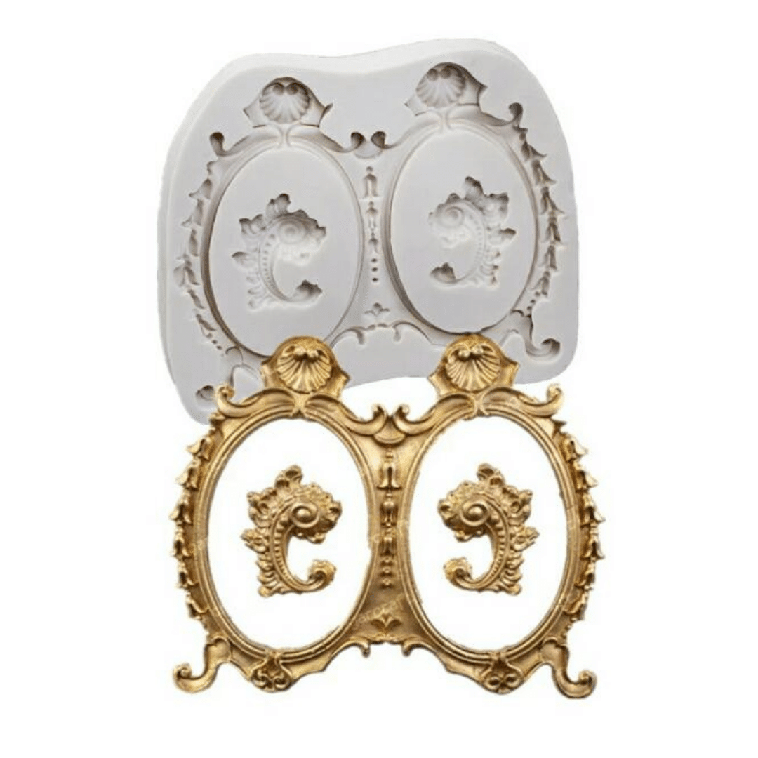MM 10557 | Couple Baroque Oval Frame Silicone Mold