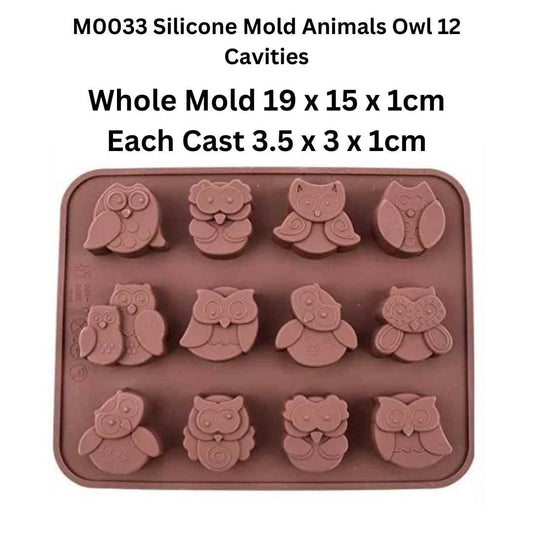 M0033 Silicone Mold Animals Owl 12 Cavities