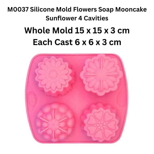 M0037 Silicone Mold Flowers Soap Mooncake Sunflower 4 Cavities