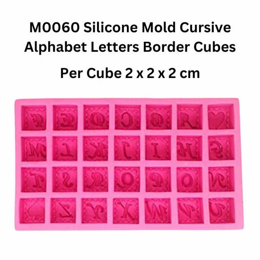 M0060 Silicone Mold Cursive Alphabet Letters Border Cubes