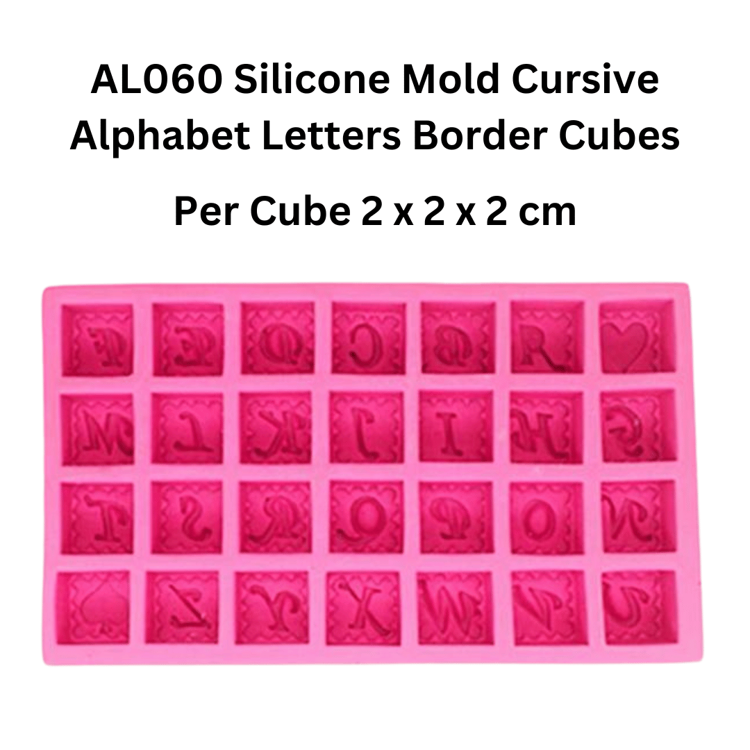 AL060 Silicone Mold Cursive Alphabet Letters Border Cubes