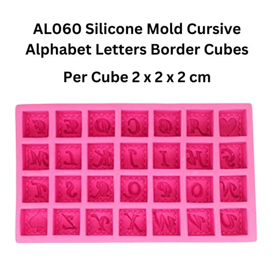 AL060 Silicone Mold Cursive Alphabet Letters Border Cubes