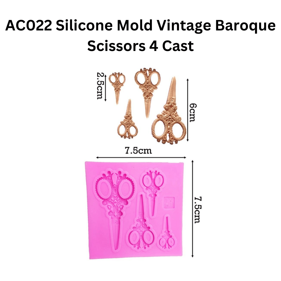 BAC022 Silicone Mold Vintage Baroque Scissors 4 Cast