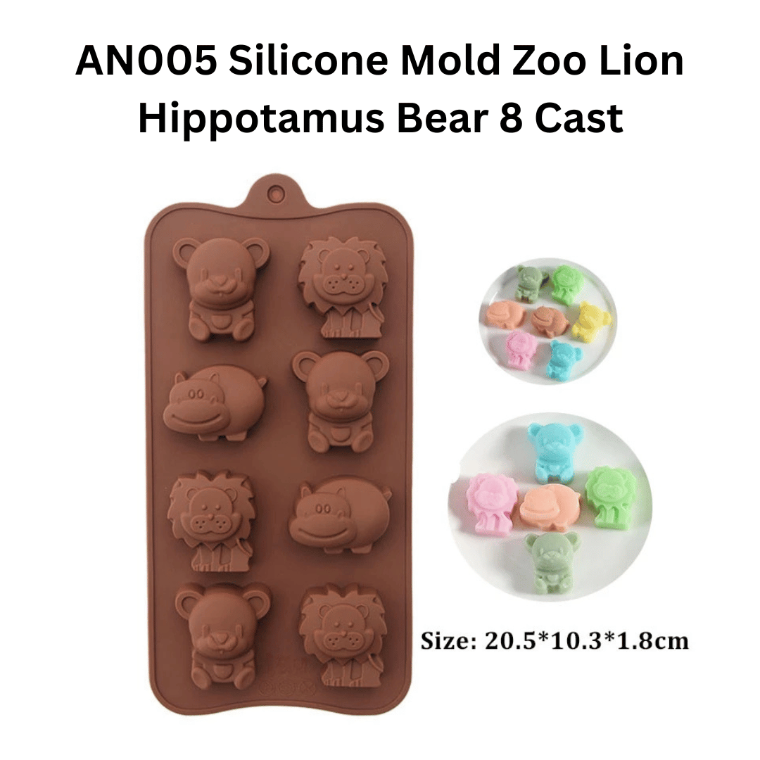AN005 Silicone Mold Zoo Lion Hippotamus Bear 8 Cast