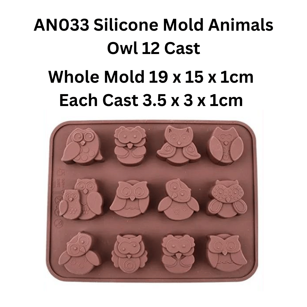 AN033 Silicone Mold Animals Owl 12 Cast