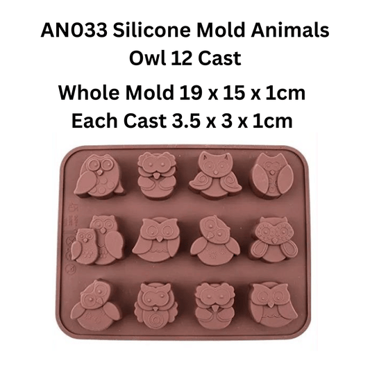 AN033 Silicone Mold Animals Owl 12 Cast
