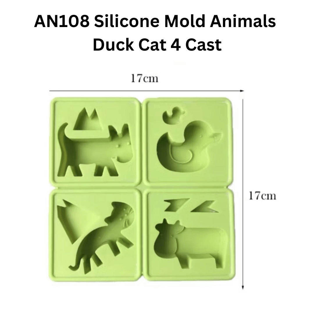 AN108 Silicone Mold Animals  Duck Cat 4 Cast