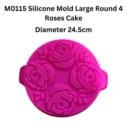 M0115 Silicone Mold Large Round 4 Roses Cake