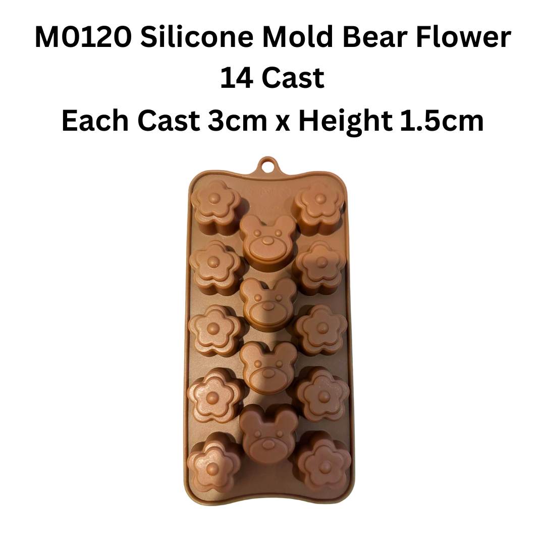 M0120 Silicone Mold Bear Flower 14 Cast