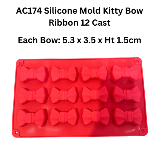 AC174 Silicone Mold Kitty Bow Ribbon 12 Cast
